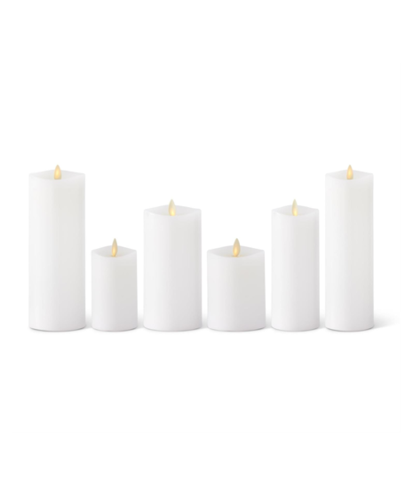 Set of 6 White Wax Luminara Slim & Medium Indoor Pillar Candles w/Remote