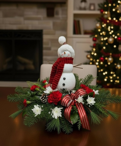 Snowy Hearth Snowman Centerpiece