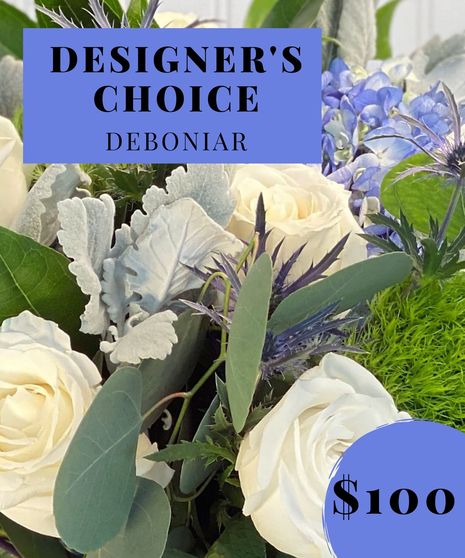 white and blue floral arrangements